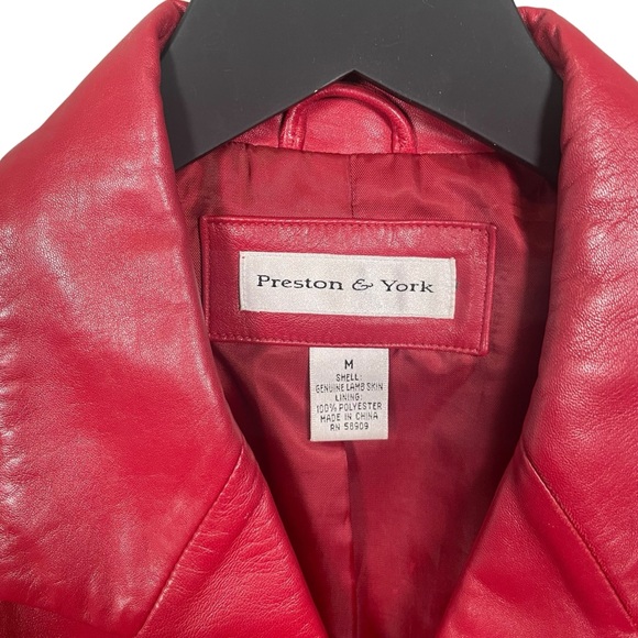 Preston & York Red Lambskin Leather Button Front Blazer Jacket Size M - Picture 6 of 7